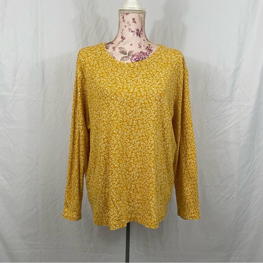 Croft & Barrow sz:1X Yellow & White Dainty Floral 3/4th Sleeve Classic Tee
